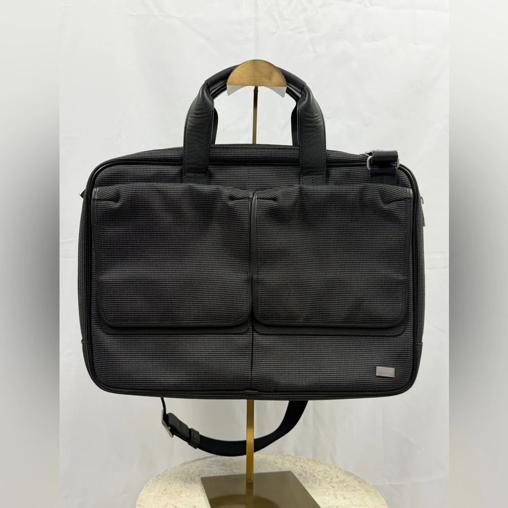 Vintage Dunhill Black Charcoal Briefcase Laptop Bag Leather Trim Strap